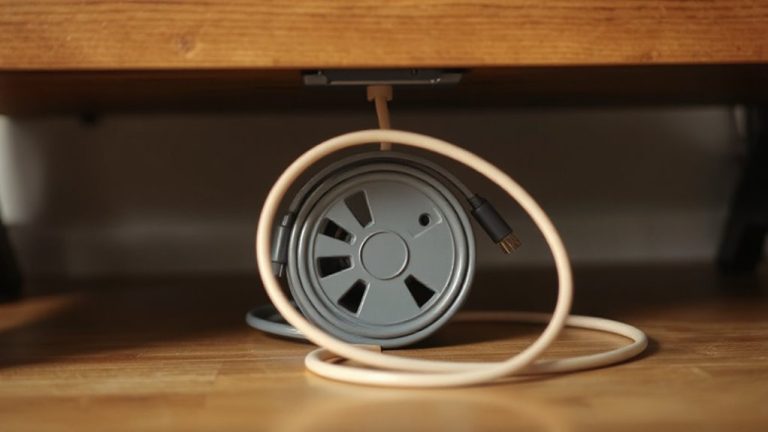 ethernet cable wrapped around under desk plastic reels
