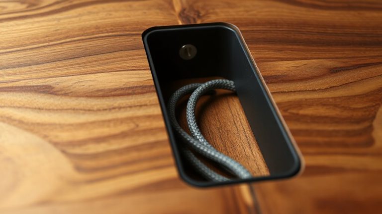 hidden cable channel in wood inlay desktop