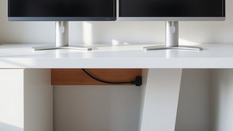 minimalist dual monitor desk with hidden cables