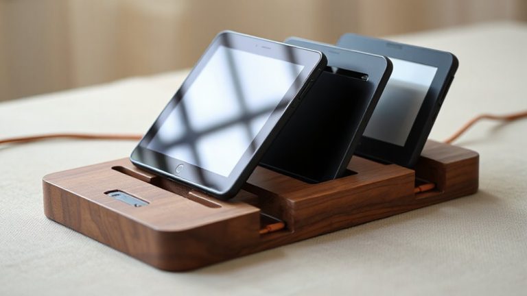 slotted wood charging stand