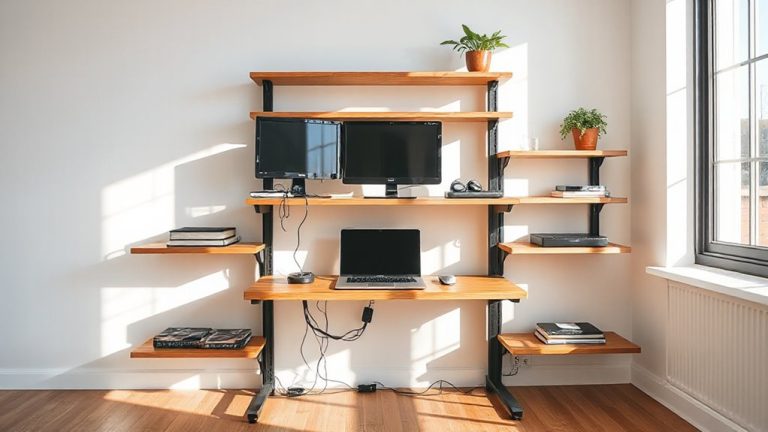 stacked shelves desk setup