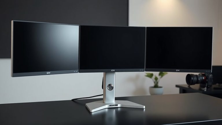 triple monitor stands organized